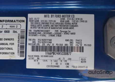 2017 Ford Mustang Gt from USA, damaged, VIN 1FA6P8CF4H5330877